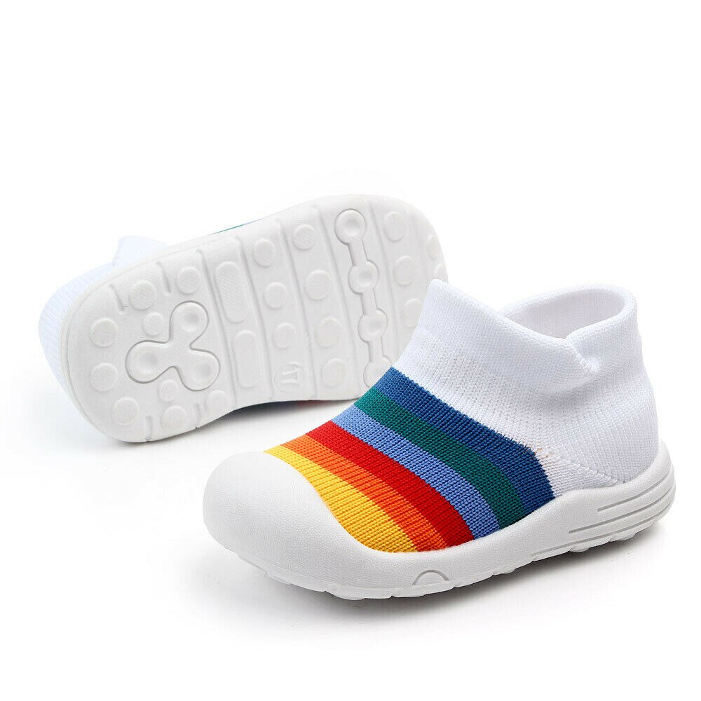 Baby eerste loopschoenen zomer herfst peuter baby unisex wieg schoenen kinderen kleurrijke regenboog geweven zachte zool elastische schoenen
