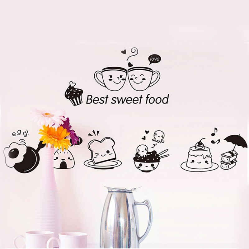 Removable Kitchen Wall Stickers Coffee Sweet Food DIY Wall Art Decal Decoration Oven Dining Hall Wallpapers PVC Wall Decals·