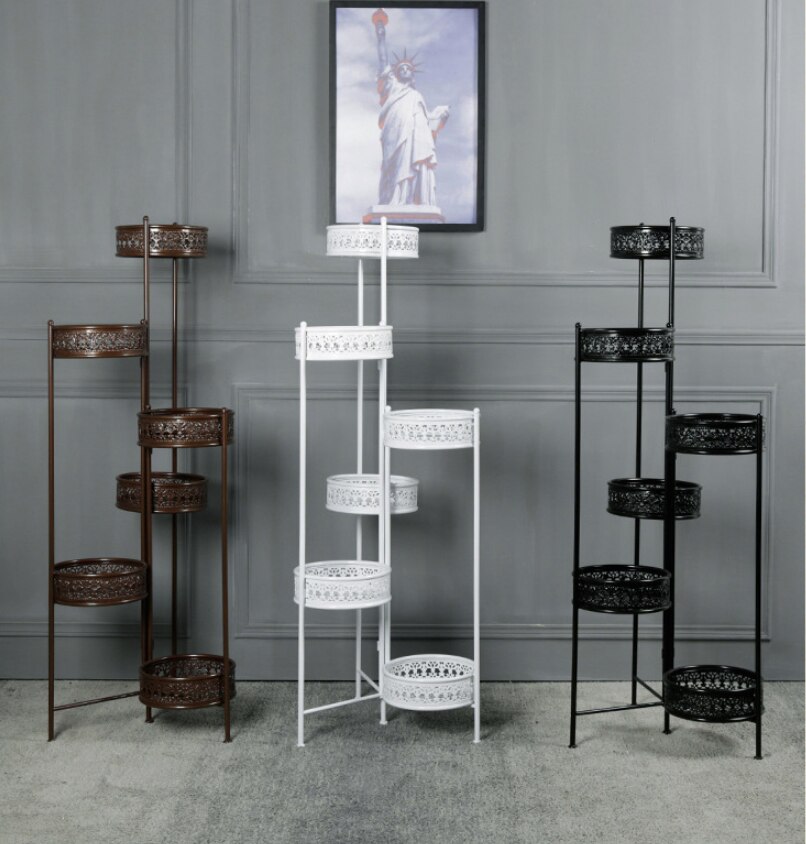 European style iron flower bucket display stand home living room indoor balcony 6 layers flower shelf