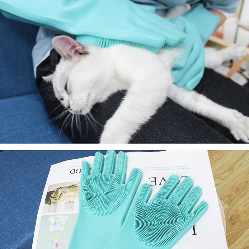 Guanti antigraffio per gatti guanto da toelettatura canna da compagnia accessori da bagno per gatti guanti per depilazione pettine per capelli e spazzola guanto per gatti gattino