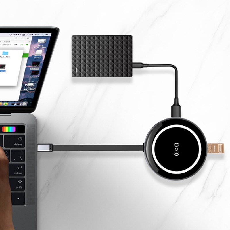 Multifunktions usb hub adapter 9 in1 usb c hub adapter gigabit  rj45 4k hdmi qi trådlös laddare sd/tf kortläsare för