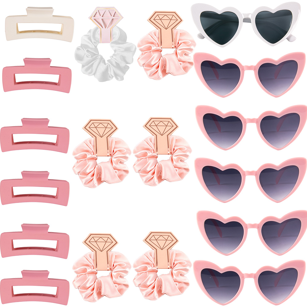 6/8 setzt Brautjungfer Herzform Sonnenbrille Haargummis Scrunchies Haarspangen Bachelorette Hochzeit Brautparty Gastgeschenk Vorschlag: Licht Grau