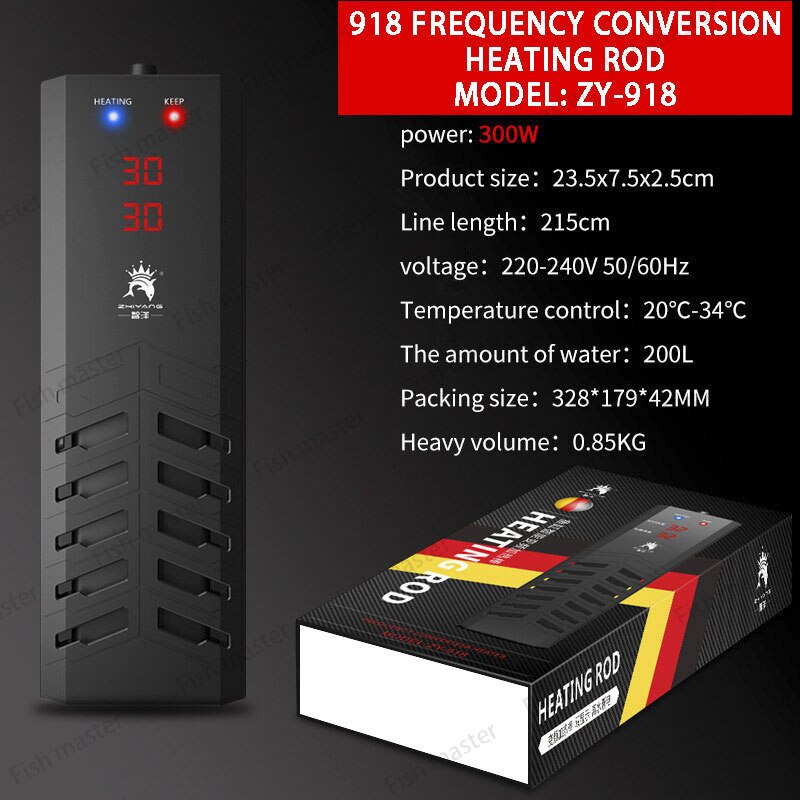 2021Seven Master Aquarium LED Display PTC Heating Rod PTC Heater Rod High-power heater 100W 300W 500W 800W 1000W Auto Switch Off: 918 300W / UK adapter plug