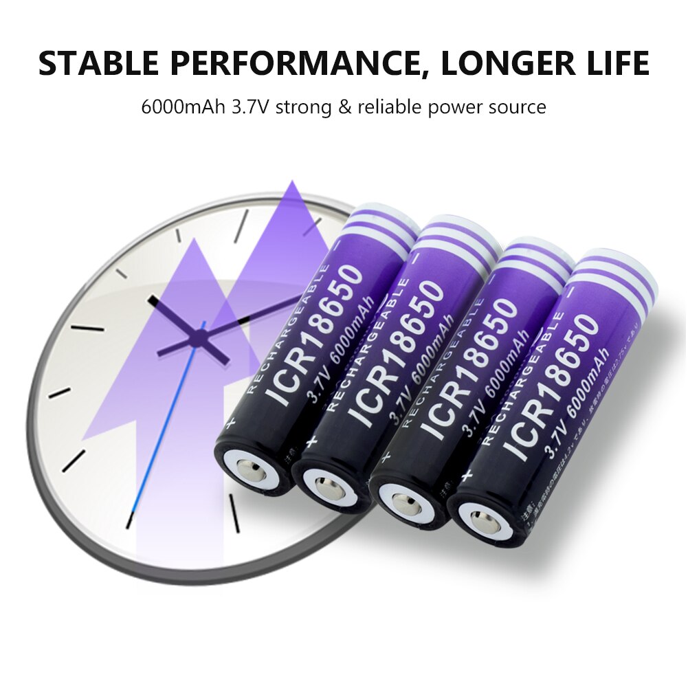 1/2/4/6/8/10 stk 18650 batteri 3.7v 6000 mah kapacitet batteri li-ion genopladelig icr 18650 battericelle til bil/legetøj/lommelygte