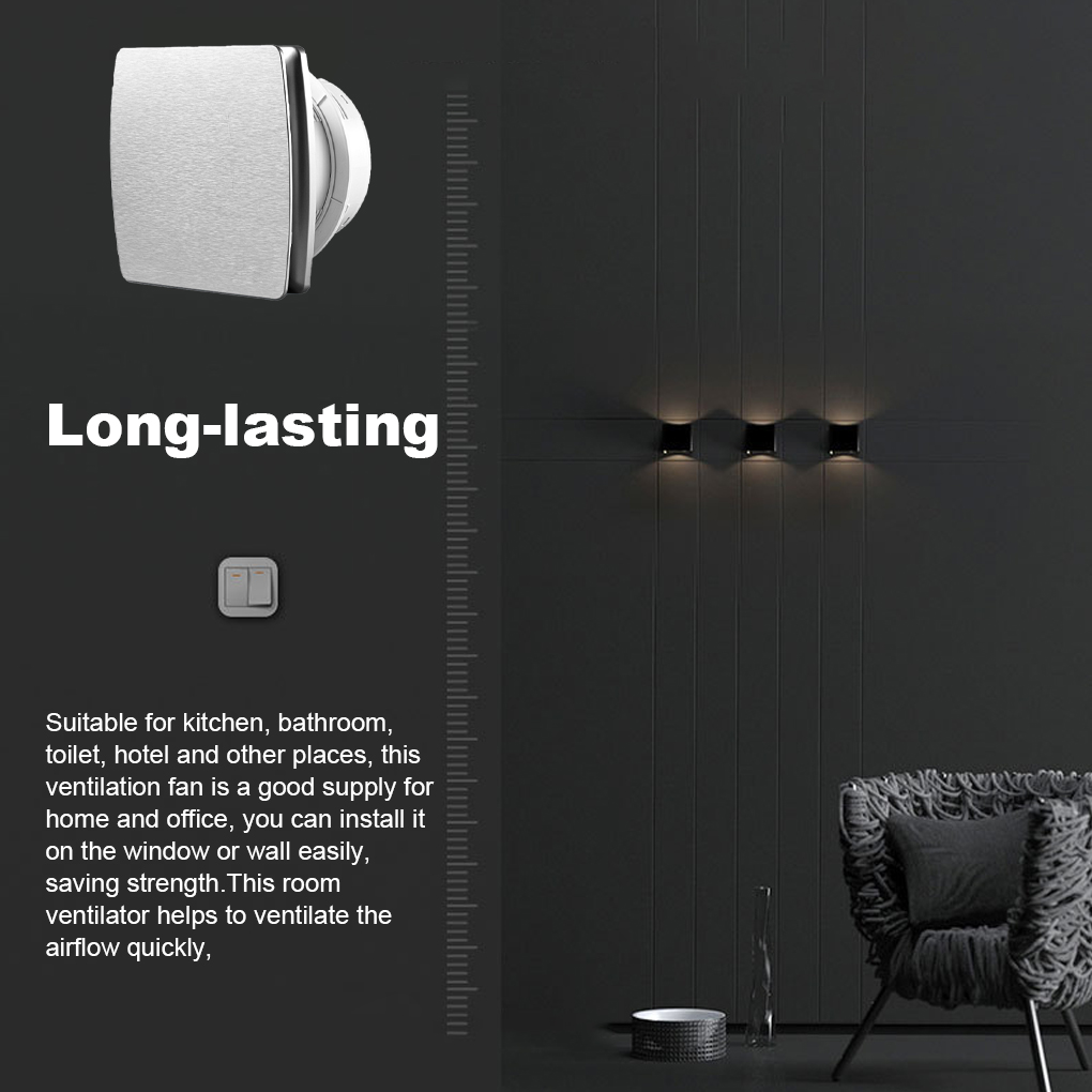 Bathroom Exhaust Fan 18W Toilet Kitchen Waterproof Blower Ventilator Wall Replacement Plastic Extractor for Hotel Silver