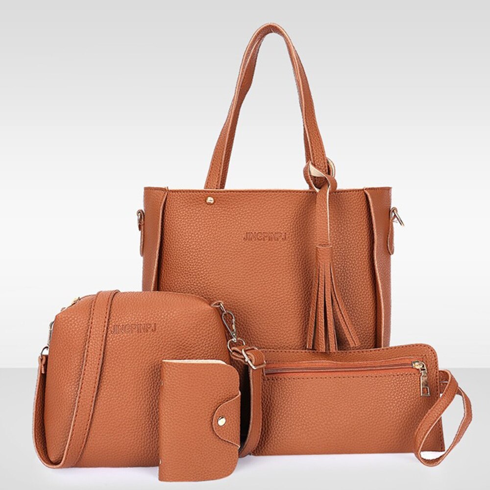 4 Uds. Bolso de mano de cuero con patrón para mujer, bolso cruzado, bolso mensajero, paquete de tarjeta, cremallera sólida, conjunto de bolsos de mano elegantes para mujer: color 8