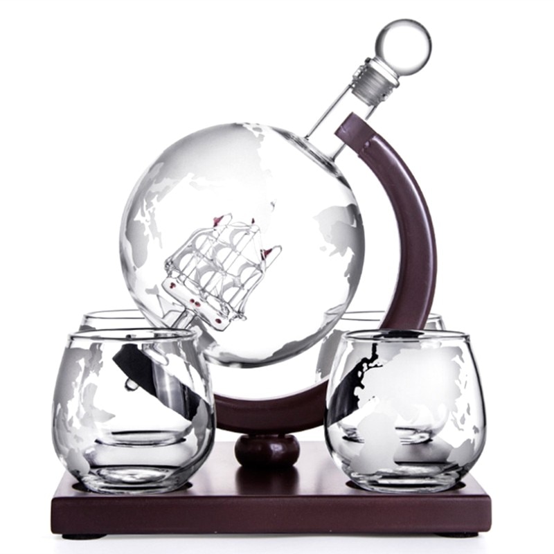 Whisky Decanter Voor Wodka Drank Karaf Loodvrij Whisky Karaf Globe Set Elegante Wijn Glas Zeilboot Innerlijke Wereld Kaart oppervlak