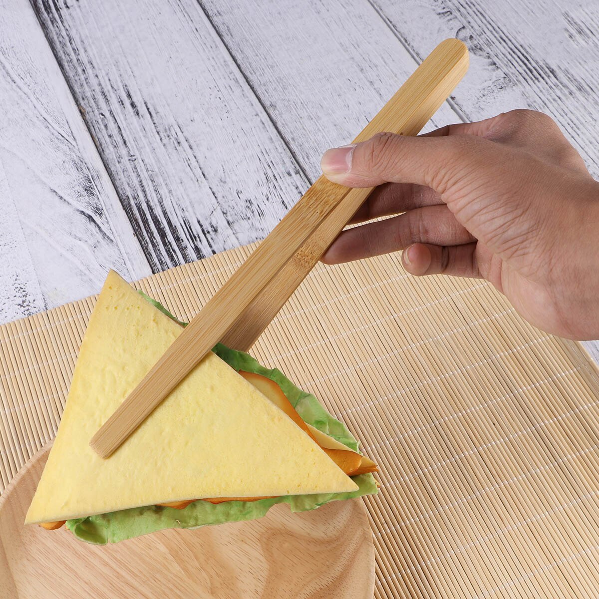 Bamboo Toaster Kitchen Tongs Long Easy Grip Toaster Serving Tongs for Cooking Toast Bread Barbecue Grilling Baking Frying