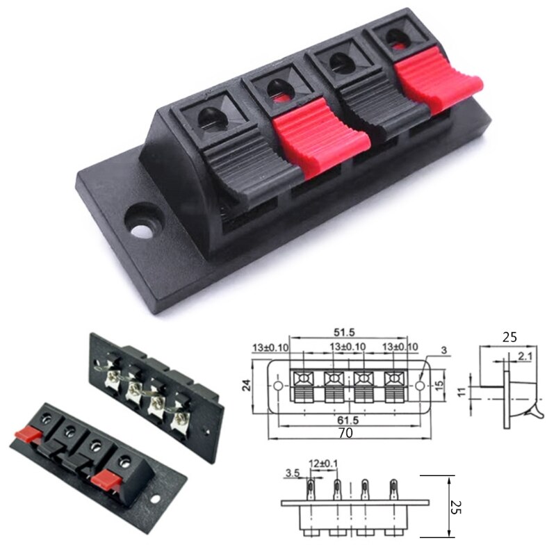 5pcs Speaker Terminal Block Stereo Speaker Strip Shape Push Release Connector Plate 4 Position