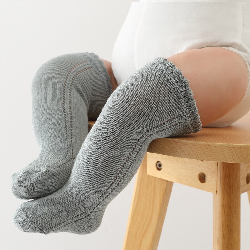 Mode Baby Jongens Sokken Knie Hoge Sok Zacht Katoen Peuters Kinderen Meisjes Lange Sokken Hol Kinderen Socken Voor 0-3 Jaar: GRIJS / 3M