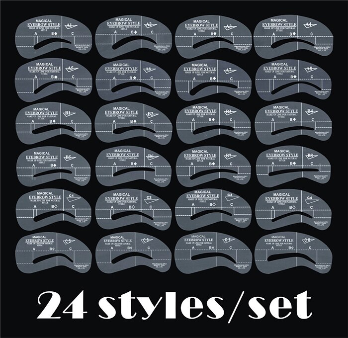 24 PCS Reusable Eyebrow Stencil Set Eye Brow DIY Drawing Guide Styling Shaping Grooming Template Card Easy Makeup