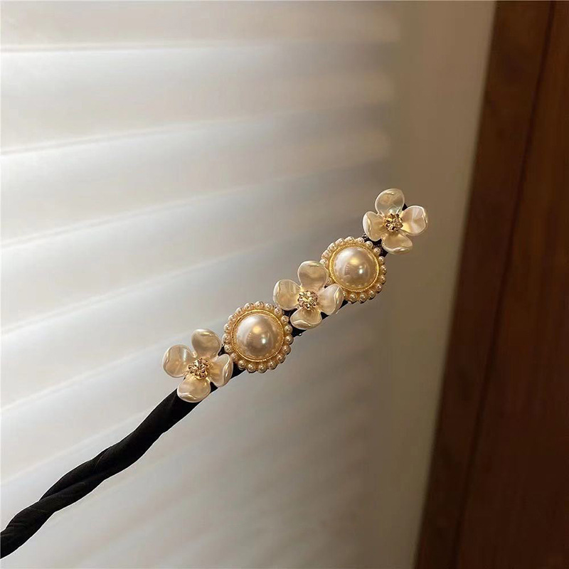 Bow Hairpin Weaving Artifact Shell Pearl Lazy Curler Retro DIY Hair Accessories Tool Hair Tie Artifact: Light Grey