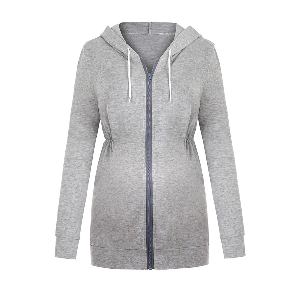 Maternity Breastfeeding Hoodie Sweatshirt Autumn Winter Pregnant Women Clothing Lactation Clothes For Nursing Mothers Tops: Gray / XL
