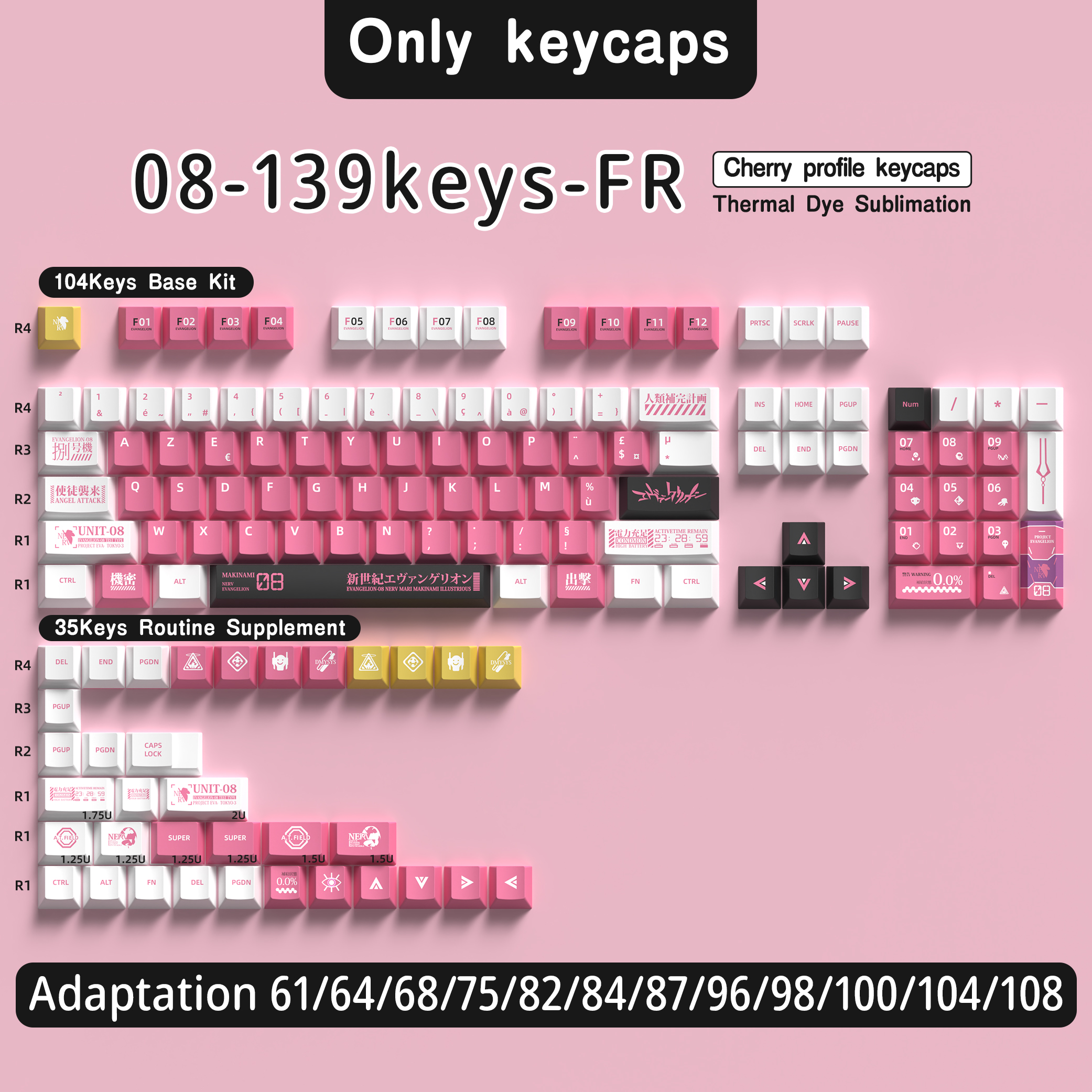 Französische Tastenkappe 136–156 Tasten BPT Kirsche Profil FR Tastenkappen für französische Tastatur MX mechanische Tastatur 7U Platz Schlüssel Hallo75: Grün