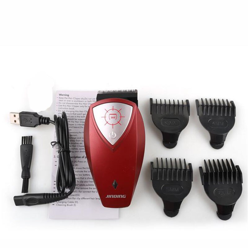 Tondeuse à cheveux électrique rechargeable, coupe-cheveux et barbe, rotative à 360 degrés, auto-assistance, chargeur USB: Rouge