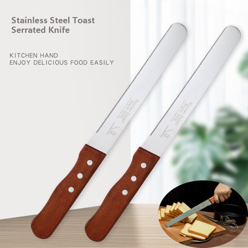 8Inch Stainless Steel Bread Knife Serrated Knife Wooden Handle Fruit Knife Bread Toast Slicer Cake Knife Spatula Baking Tools