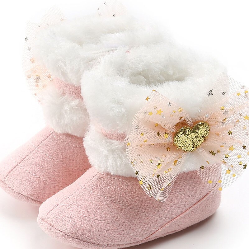 Botas gruesas y cálidas para niña, zapatos a la con lazo para recién nacidos, otoño e invierno, accesorios que combinan con todo,