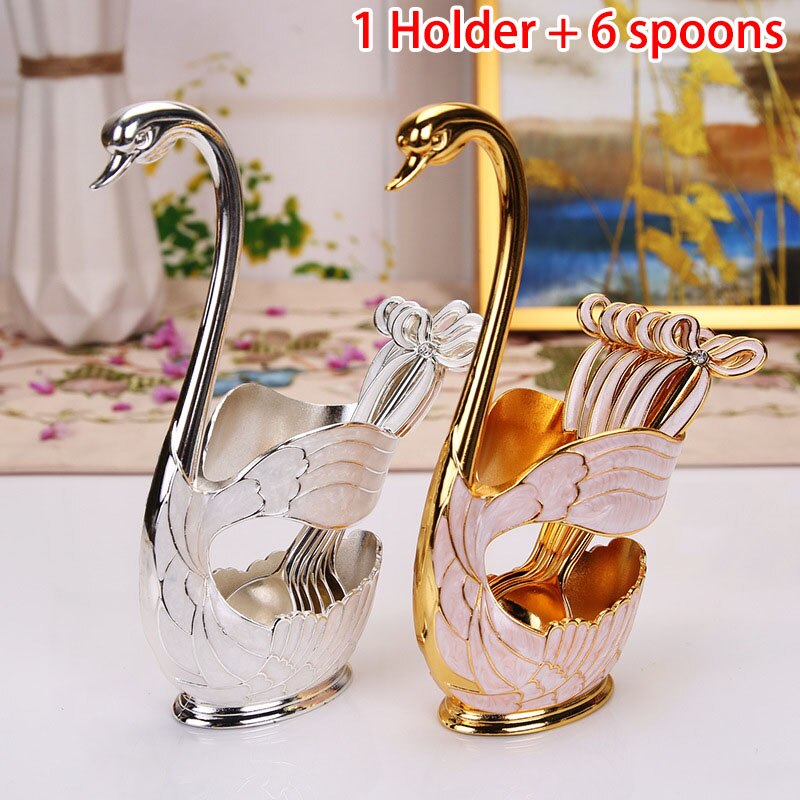 Stainless Steel Swan Fruit Base Holder Forks Salad Dessert Forks Coffee Spoon Cake Tableware Zero Waste Flatware Holder Cutlery