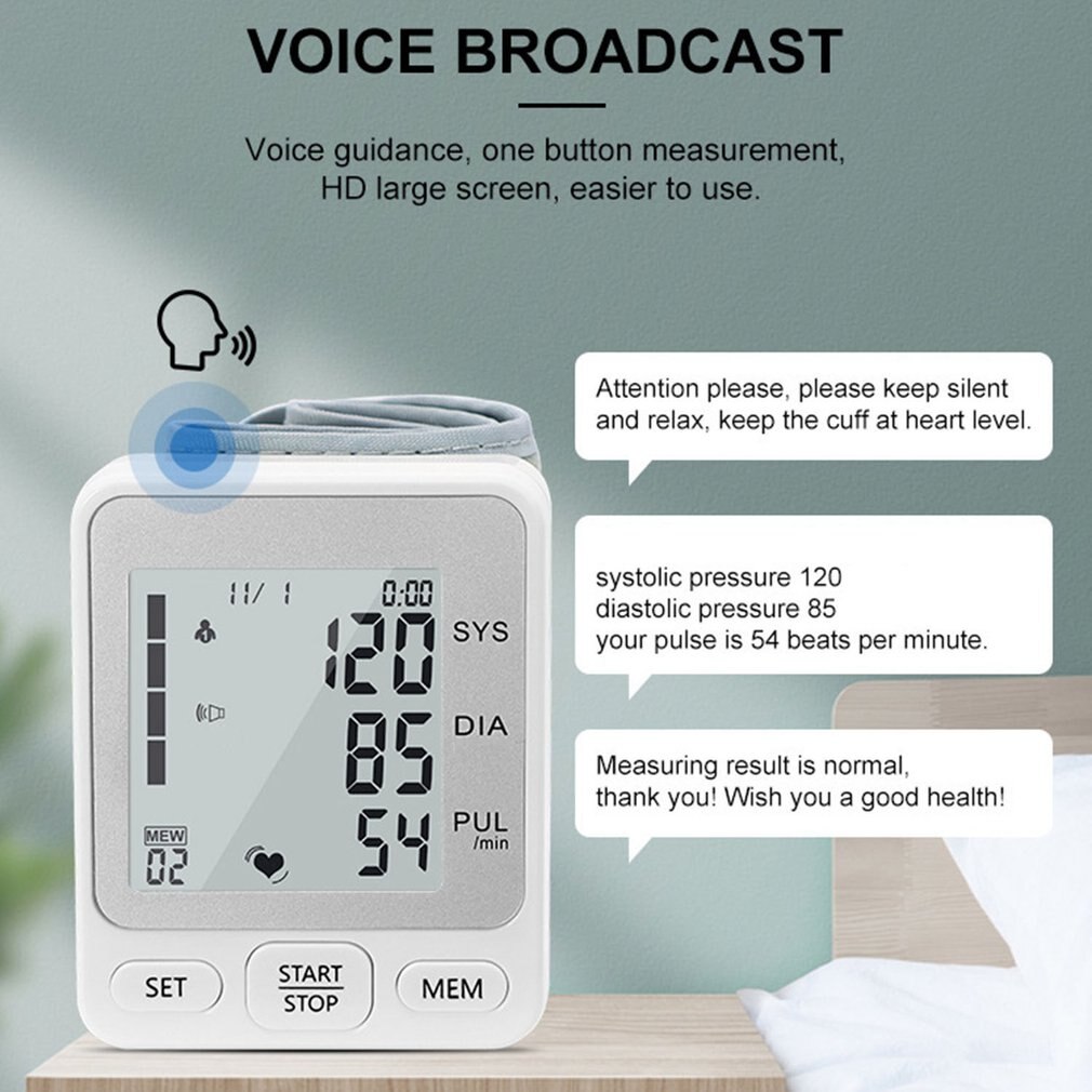 Bloeddrukmeter Pols Monitor Automatische Digitale Lcd-scherm Heart Beat Rate Pulse Meter Meet Wit Handige Draagtas