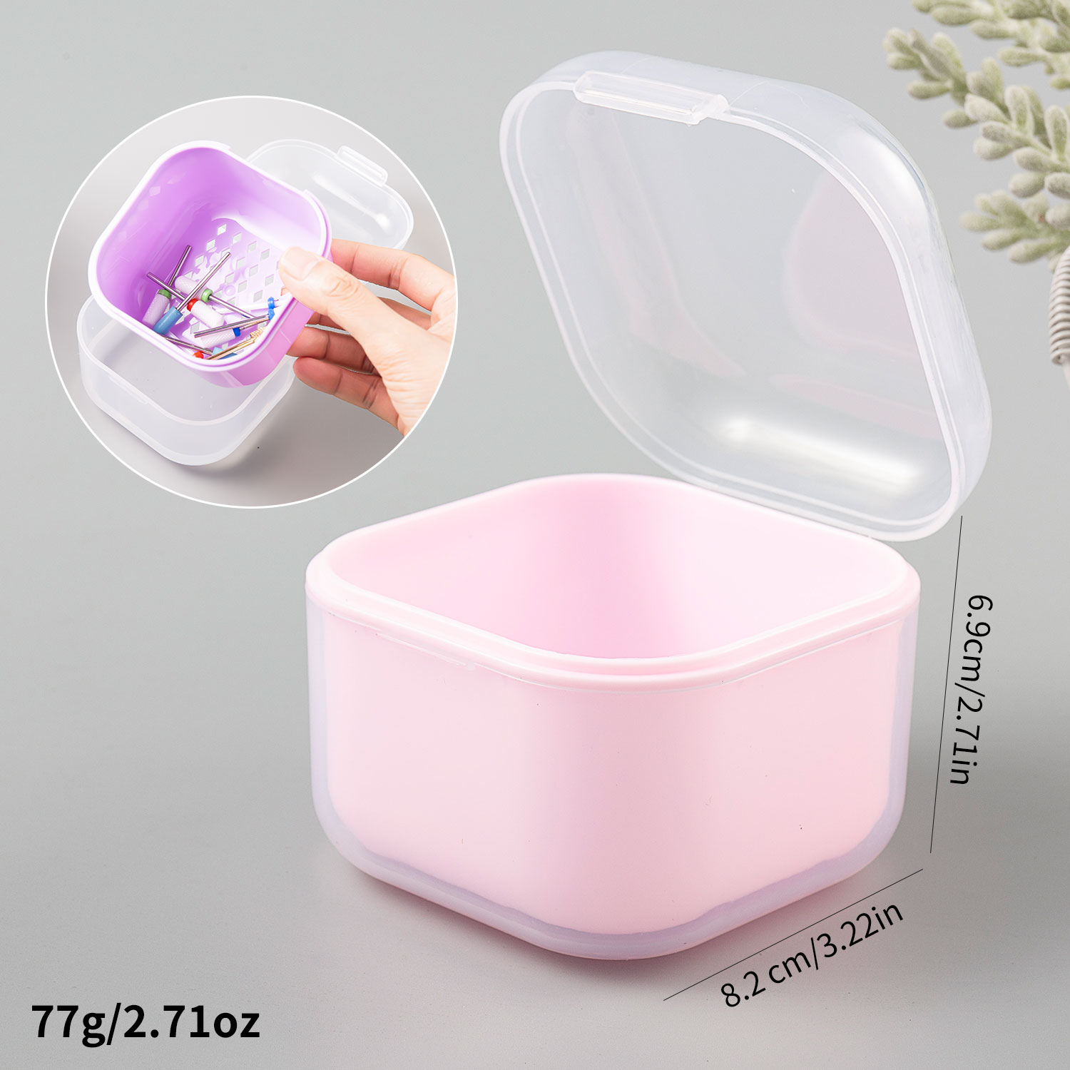 Brocas quadradas de dupla camada para filtragem de unhas, caixa de desinfecção de imersão, ferramentas para unhas, estojo de armazenamento, escova de manicure, recipiente de limpeza: Luz amarela