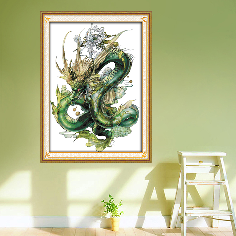 Motifs de broderie Dragon vert, compté imprimé sur tissu DMC 14CT 11CT kits de point de croix, bricolage main couture ensembles décor à la maison
