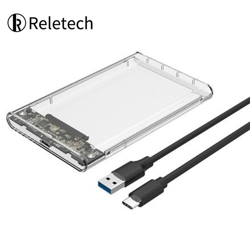 Reletech 2.5 transparent hdd caso sata para usb 3.1 gen2 10gbps externo disco rígido caso interface 5gbps disco caso suporte uasp: USB C 3.1 Model