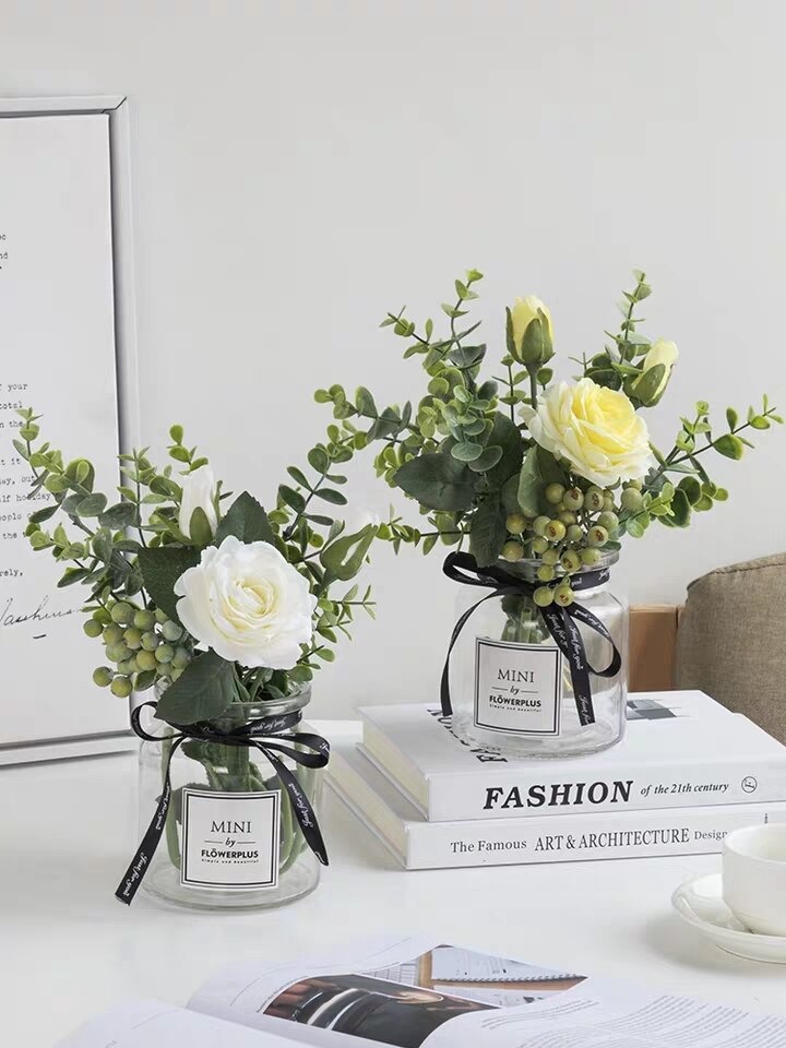 Plastic Vase Wedding Vases Flowers Home Decor Artificial Flower Bouquet with Vase Wedding Table Home Decoration