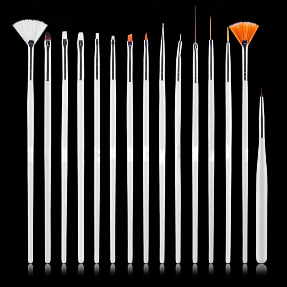 15 stks Professionele UV Gel Acryl Nail Art Brush Set Nail Polish Schilderij Tekening Pen Perfecte Manicure Nail Puntjes gereedschap: WHITE