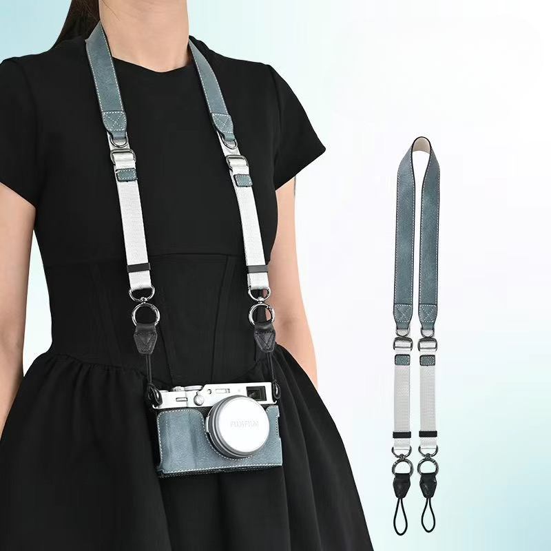 Torba na aparat fotograficzny do Fujifilm X100VI X100 VI 6, skórzana osłona ochronna z półpodstawą i paskiem na ramię na szyję i smyczą: Ciemny Khaki