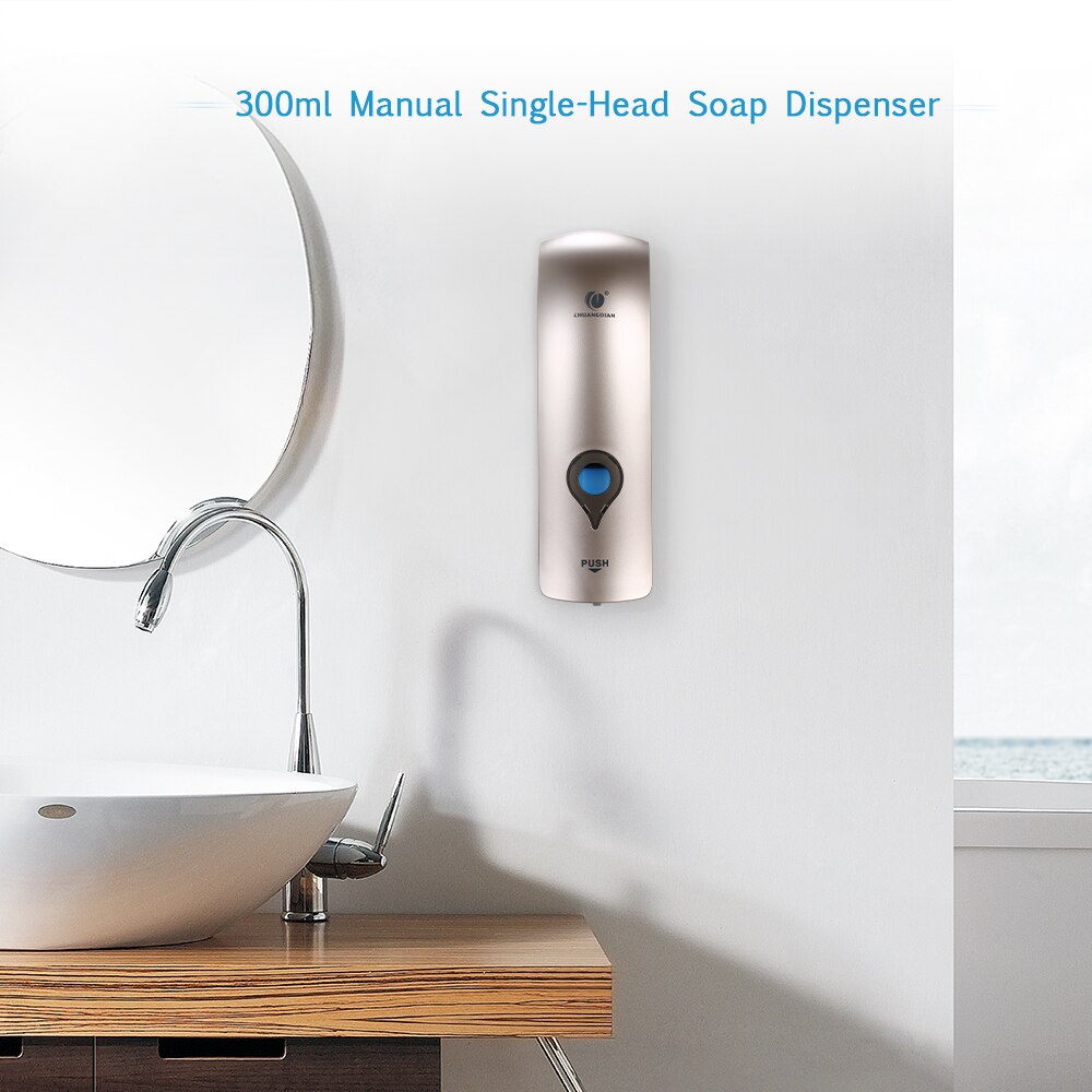 Væg sæbedispenser 300ml enkelthoved manuel shower gel flydende shampoo desinficerende dispenser holder til badeværelse