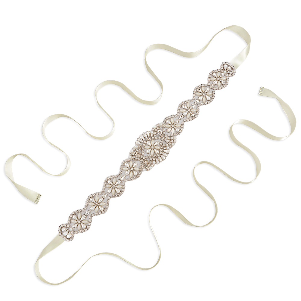 TRiXY S161-G Goldene Braut Gürtel für Frauen Strass Gürtel Braut Gürtel Hochzeit Schärpe Gürtel Gold Strass Applikationen: Elfenbein