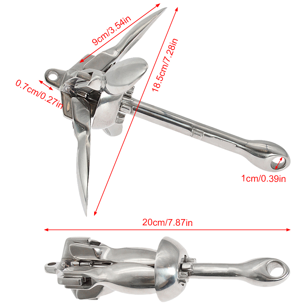 0.7KGS Folding Grapnel Anchor Marine Grade Stainless Steel Portable Anchor Kit For Small Watercraft Dinghies Kayaks Paddle Boat