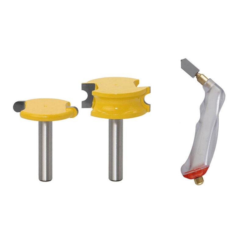 2 Pcs 8Mm Shank Canoe Flute and Bead Router Bit Set &amp; 1 Pcs Oil Feed Grip Stained Glass Cutter Cutting Tool