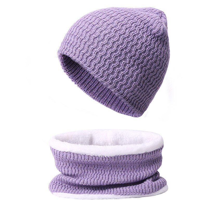 Todelt tørklæde og hue kvinder hue hue strikket kalot efterår vinter varme casual hatte unisex hold elastiske hatte udendørs: F