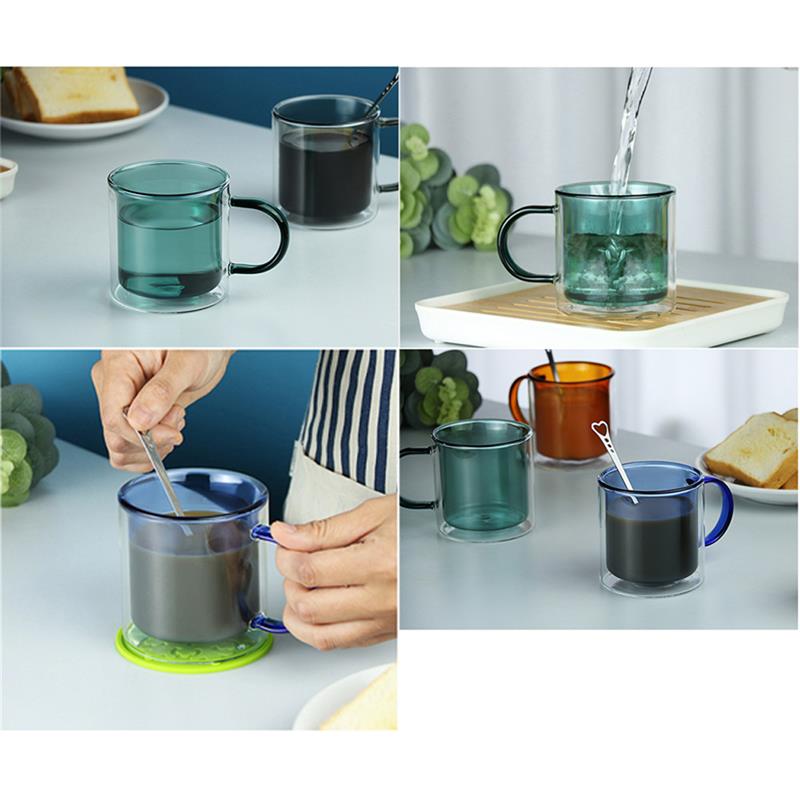 Glass Coffee Mug Heat-resistant Glass Mug Double Wall Insulated Mug with Handle Beer Mug Tea glass Whiskey Glass Cups Drinkware