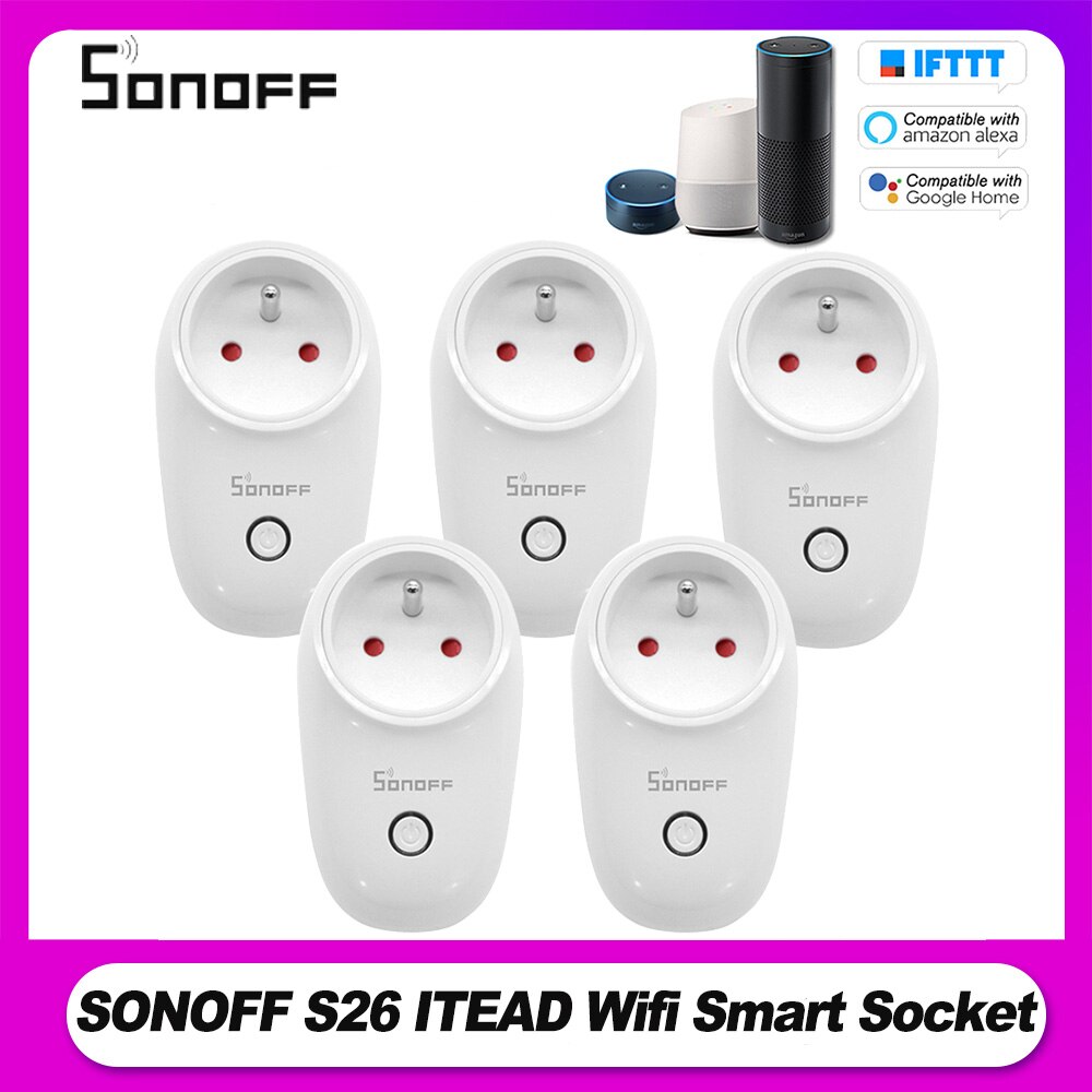 5 PCS SONOFF S26 ITEAD Wifi Smart Socket Draadloze Afstandsbediening Opladen Adapter Smart Home Stopcontacten EU Type E smart Timer