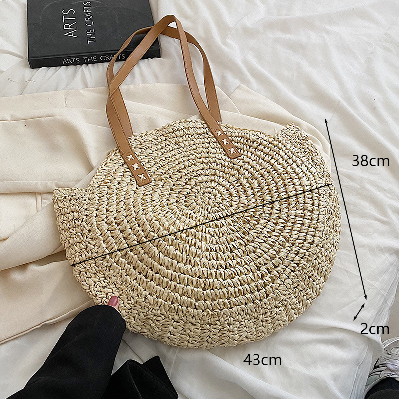 Vierkante Stro Strandtas Handgemaakte Geweven Schoudertas Vrouwen Raffia Shopper Reistas Bohemian Zomervakantie Casual Handtas Totes: b-beige