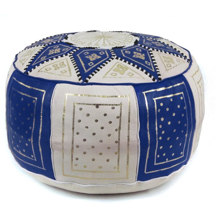Puf Pouf Hecho a Mano en fès, Marrakech Cuero autentico SIN relleno: Bleu