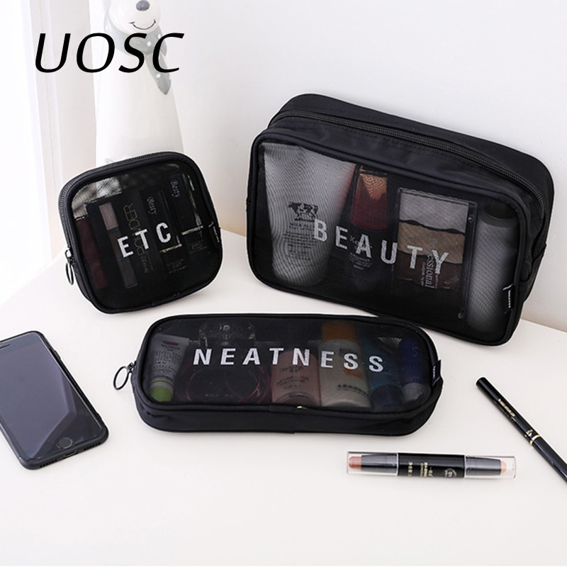 UOSC cosmético, bolso de las mujeres de la cremallera hacer transparente maquillaje carcasa organizador de almacenamiento de la bolsa neceser Kit de lavado de belleza bolsas