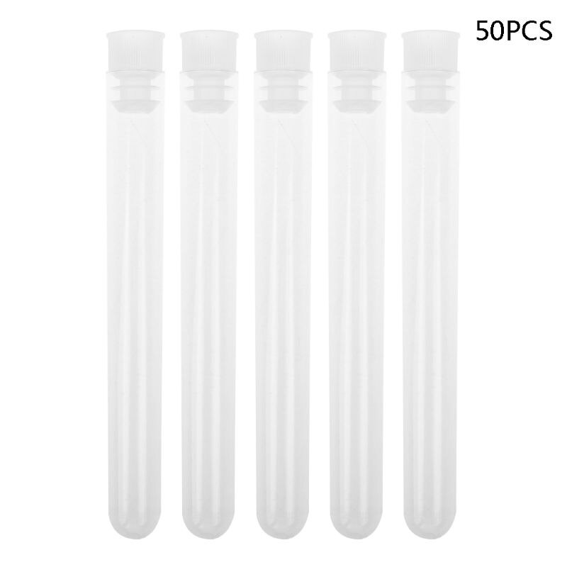 50Pcs/Pack 12x100mm Transparent Laboratory Clear Plastic Test Tubes Vials With Push Caps School Lab Supplies