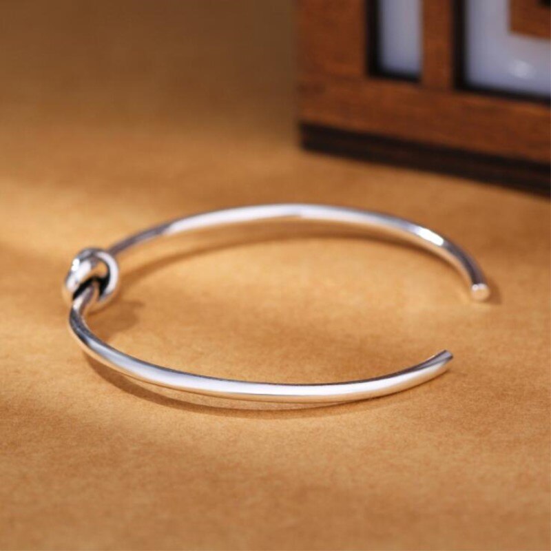 Popular 925 Sterling Silver Jewelry Bracelets Vintage Thai Silver Style Love Tie Braided Female Bangles SB24