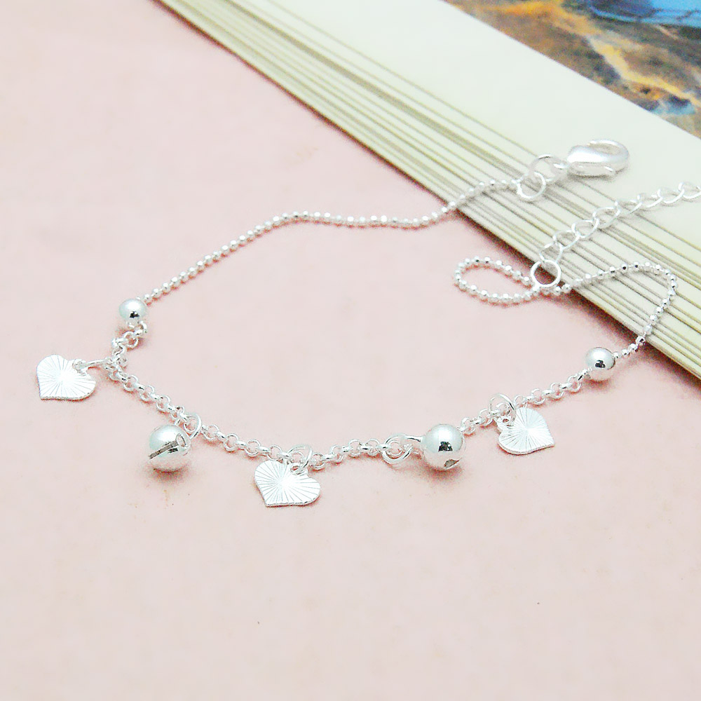 925 Sterling Silver Simple Heart Women Anklets Barefoot Crochet Sandals Foot Jewelry Leg On Foot Bracelets