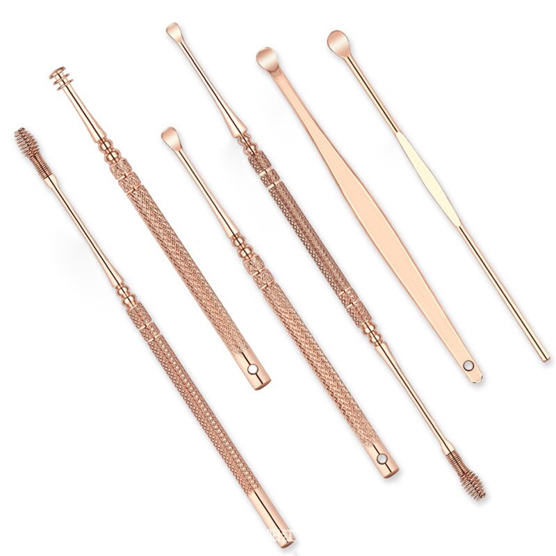 6 Pcs Oor Rose Gold S Rvs Oor Wax Verwijderen Remover Cleaner Ear Care Tool Oor Pick Facial beauty Tools