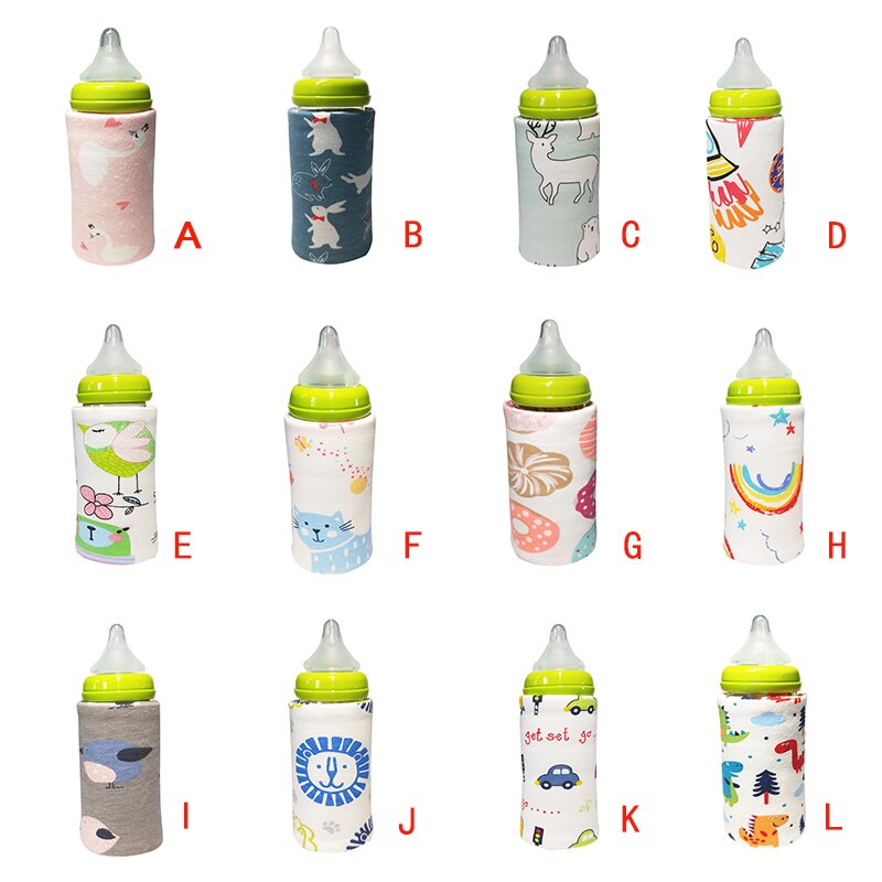 Portablet venta botella calentador viaje bebé niños dibujos animados leche Agua USB cubierta manga bolsa infantil película de calentamiento
