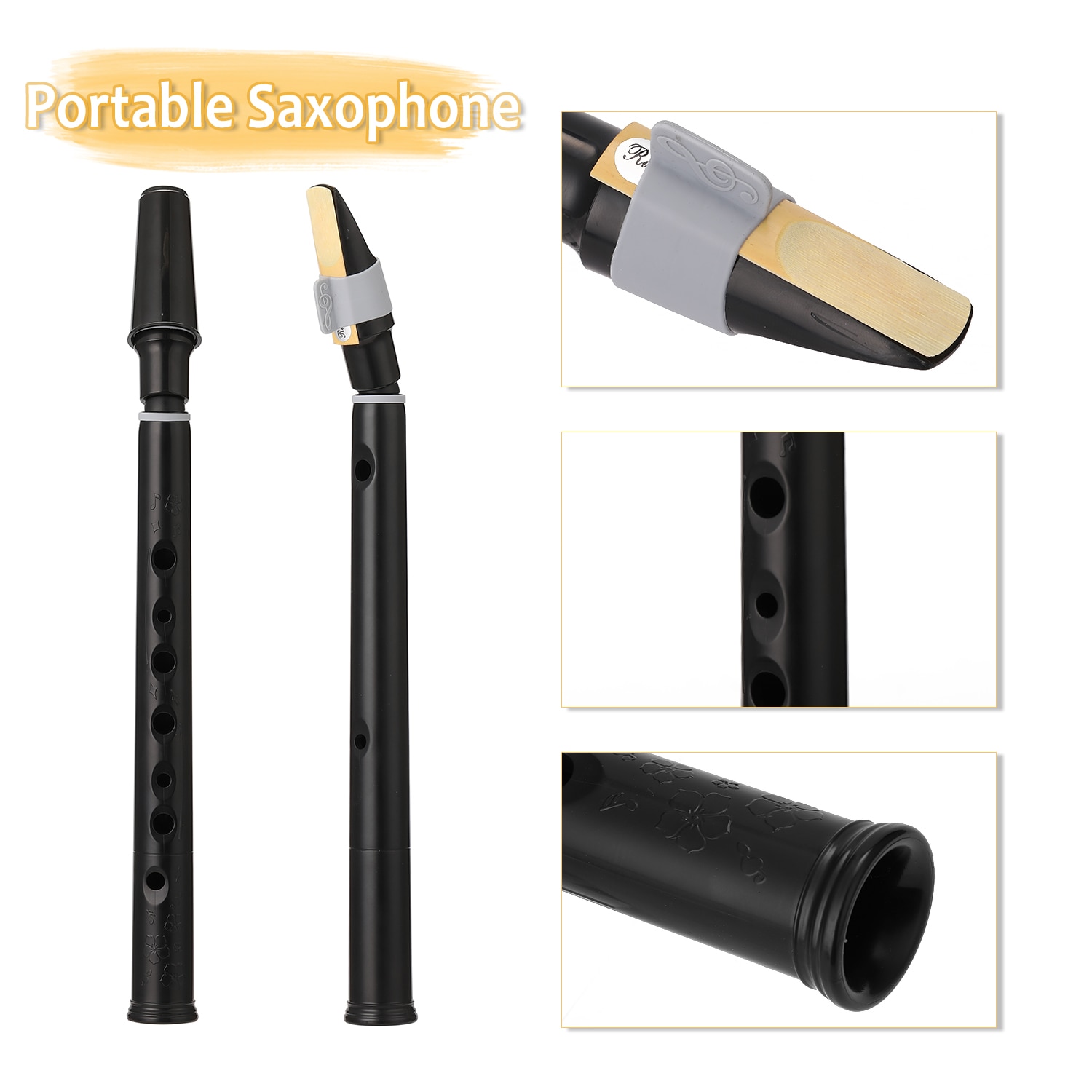 Mini Pocket Bb Saxophone Sax ABS with Alto Mouthpieces 2pcs Reed Carrying Bag Woodwind Instrument