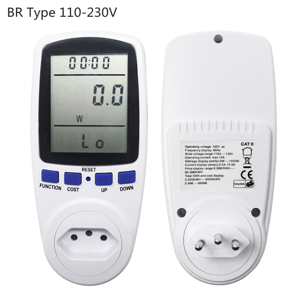 Effekt energimåler digital wattmeter kwh watt monitor stikkontakt analysator elektriske måleværktøjer eu br  ac 230v-250v 110v-130v