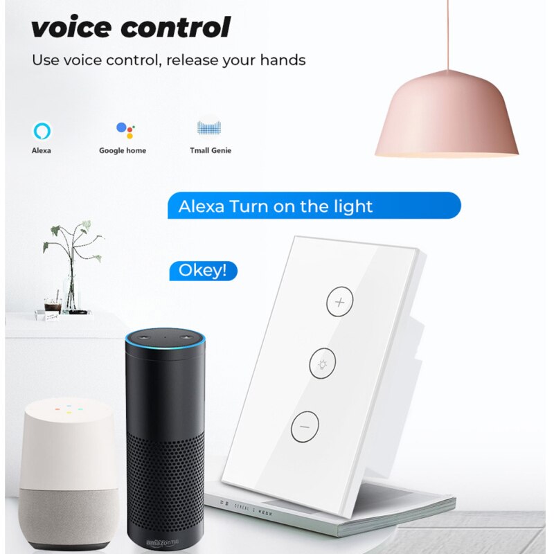 1PC Smart Dimming Switch WiFi Wall Smart Light Touch Glass Panel Work With Google Home and Alexa