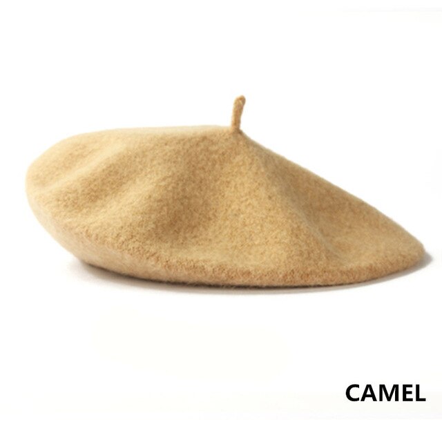 Vrouwen Meisje Beret Franse Kunstenaar Warme Wollen Winter Beanie Hat Cap Vintage Vlakte Baret Hoeden Effen Kleur Lady Winter caps: Camel
