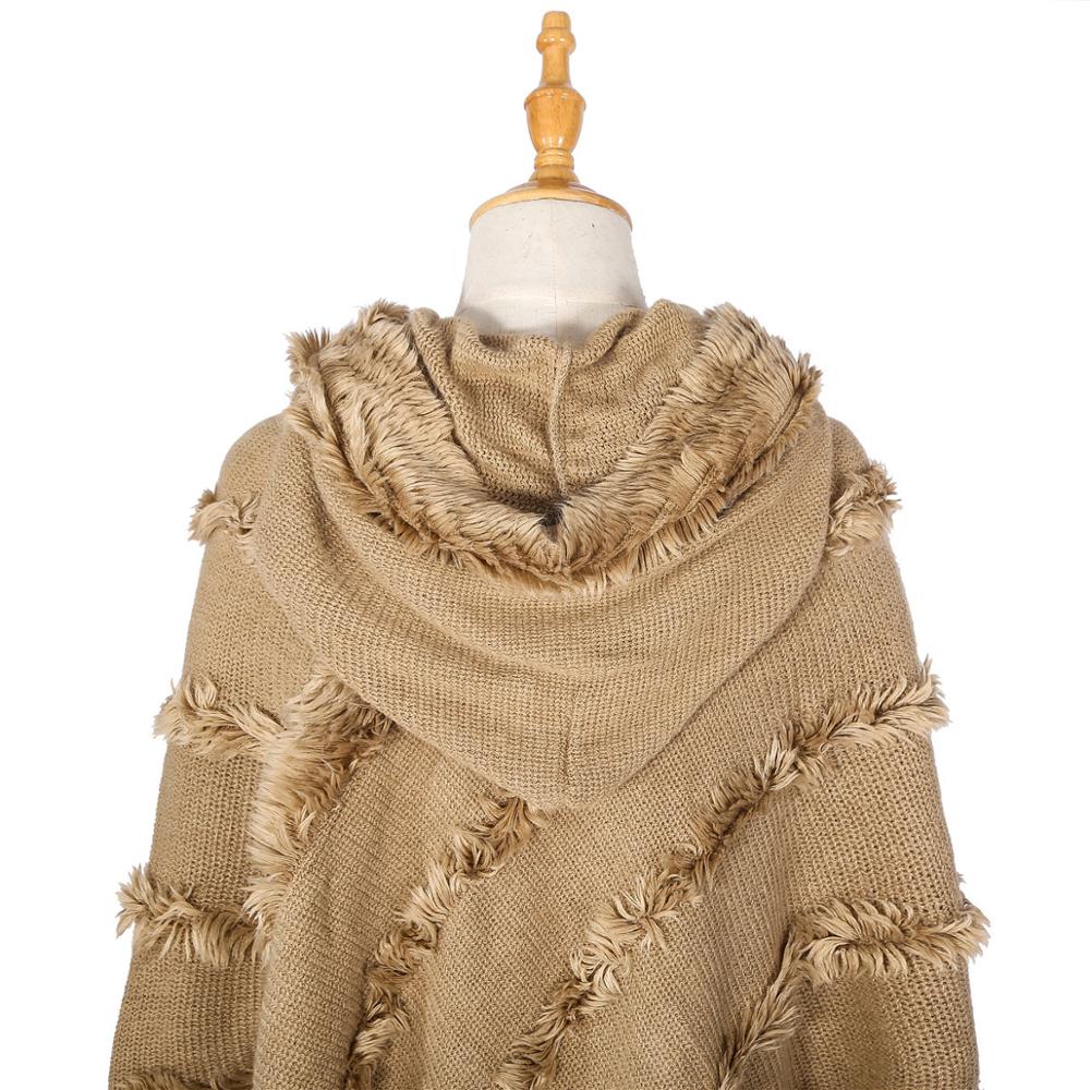 Höststickad poncho dam päls huva ponchos och kepsar vinter utomhuskläder filt kappa femme fleecetröja cardigan plus size