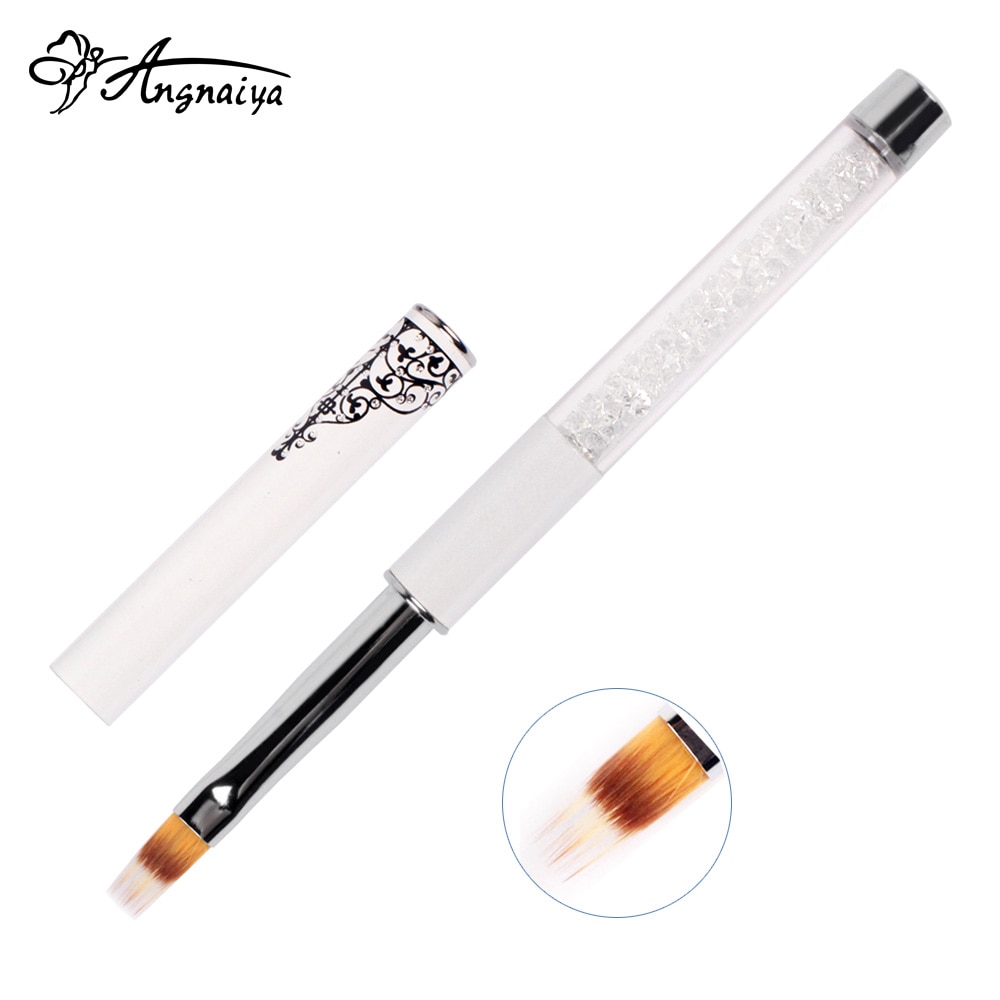 Anggya 1pc hvide negle ombre pensel nail art maleri pen pensel uv gel polish gradient hår rhinsten krystal akryl hånd  s048